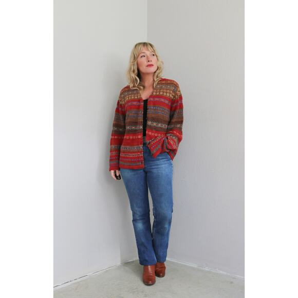 2000's Vintage Tiara International Knit Fair Isle Cardigan Sweater Women's MD LG - Picture 9 of 10